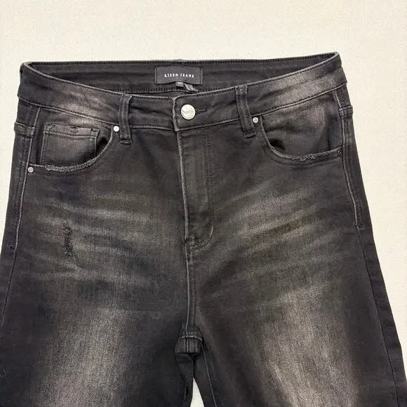 Risen Jeans Vintage Black Wash High Rise Wide Leg Distressed Stretch Denim 13/31 - Picture 3 of 10